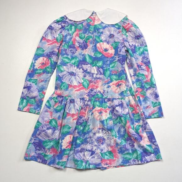 Vintage Forever Florals Dress Girls Size 10 Drop Waist Bow Bib - Picture 3 of 4